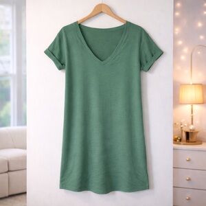 ✨ Daily Ritual Sage Green Jersey T Shirt Dress Soft Casual V Neck Size S